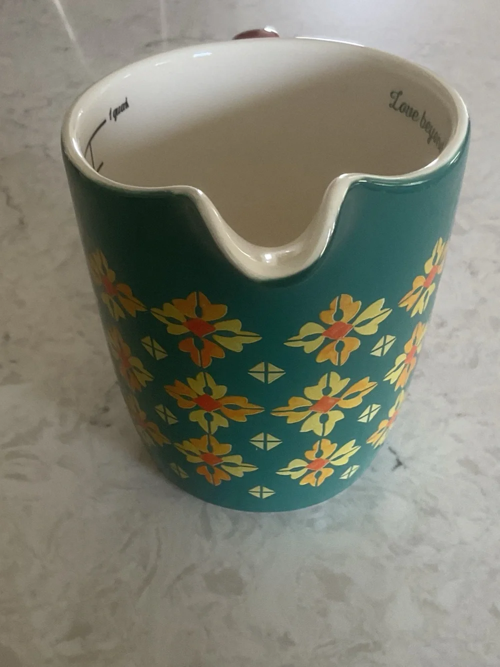 The Pioneer Woman Geometric Teal Floral Stoneware 4 Cup Measuring Pitcher